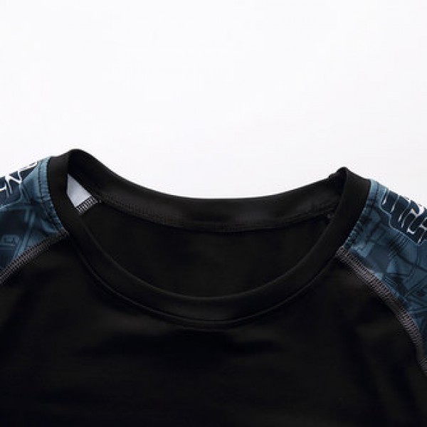 Summer Casual Men Gym Fitness Training Tights Sports T-shirts Quick Drying Elastic O-Neck Tees