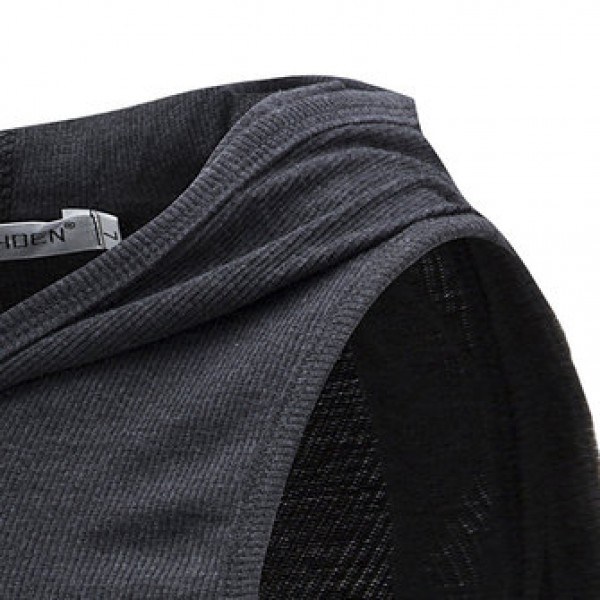 Fashion Hooded Slim Sleeveless Vest Men Solid Color Casual Button Design Tops Tees
