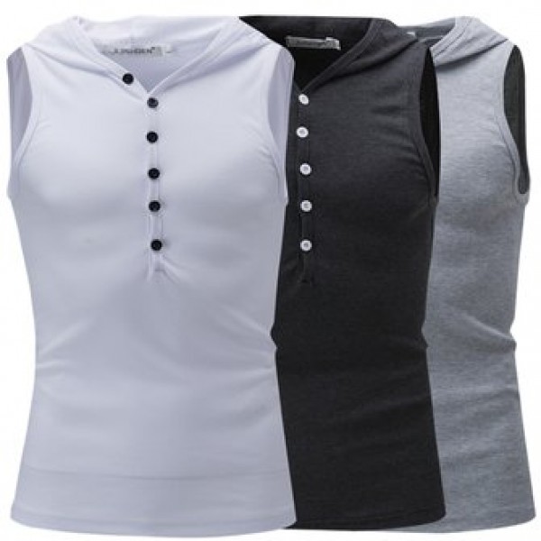 Fashion Hooded Slim Sleeveless Vest Men Solid Colo...