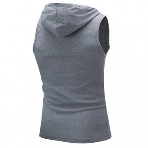 Fashion Hooded Slim Sleeveless Vest Men Solid Color Casual Button Design Tops Tees