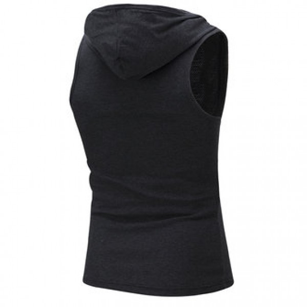 Fashion Hooded Slim Sleeveless Vest Men Solid Color Casual Button Design Tops Tees
