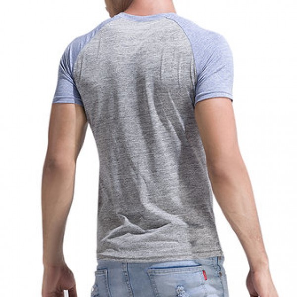Leisure Patchwork Color Slim Fit Sport T-shirt Men Outdoor Brief Style Round Neck Short Sleeve Top