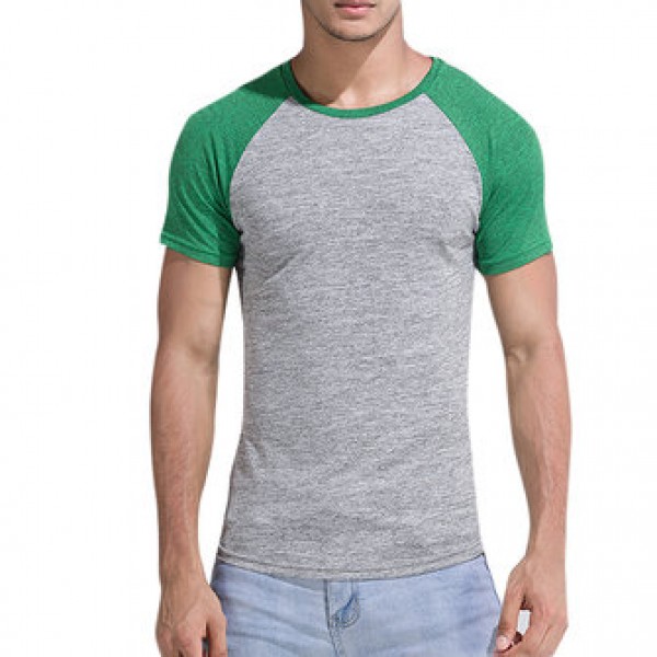 Leisure Patchwork Color Slim Fit Sport T-shirt Men Outdoor Brief Style Round Neck Short Sleeve Top