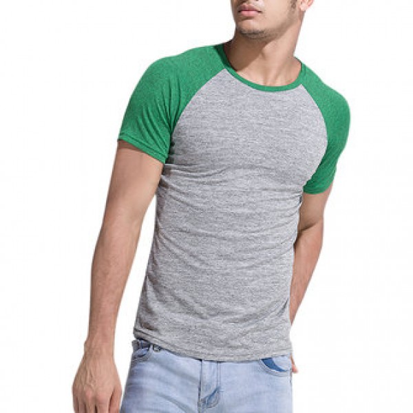 Leisure Patchwork Color Slim Fit Sport T-shirt Men Outdoor Brief Style Round Neck Short Sleeve Top
