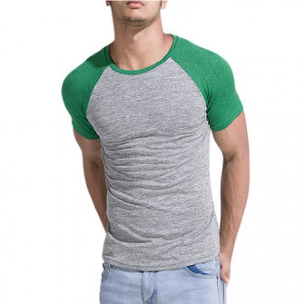 Leisure Patchwork Color Slim Fit Sport T-shirt Men Outdoor Brief Style Round Neck Short Sleeve Top
