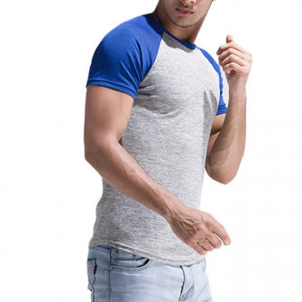 Leisure Patchwork Color Slim Fit Sport T-shirt Men Outdoor Brief Style Round Neck Short Sleeve Top