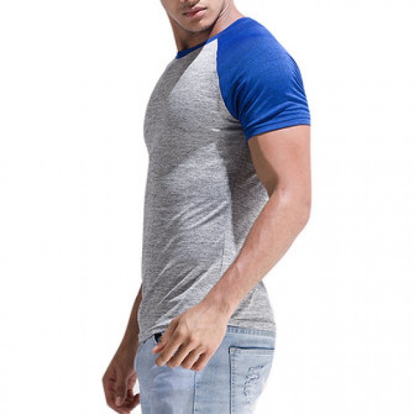 Leisure Patchwork Color Slim Fit Sport T-shirt Men Outdoor Brief Style Round Neck Short Sleeve Top