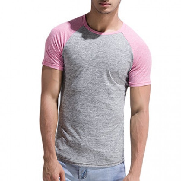 Leisure Patchwork Color Slim Fit Sport T-shirt Men Outdoor Brief Style Round Neck Short Sleeve Top