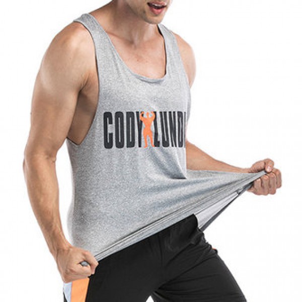 Men Leisure Quick Drying Breathable Vest Fashion Letter Printed Fitness Training Sport Tops