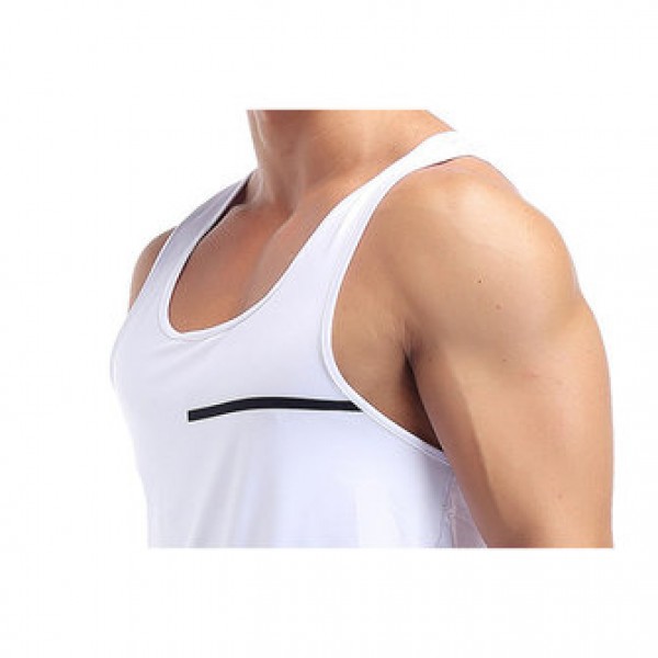 White Quick Drying Line Printed Tight Fitness Sleeveless T-shirt Men Running Training Sport Vest
