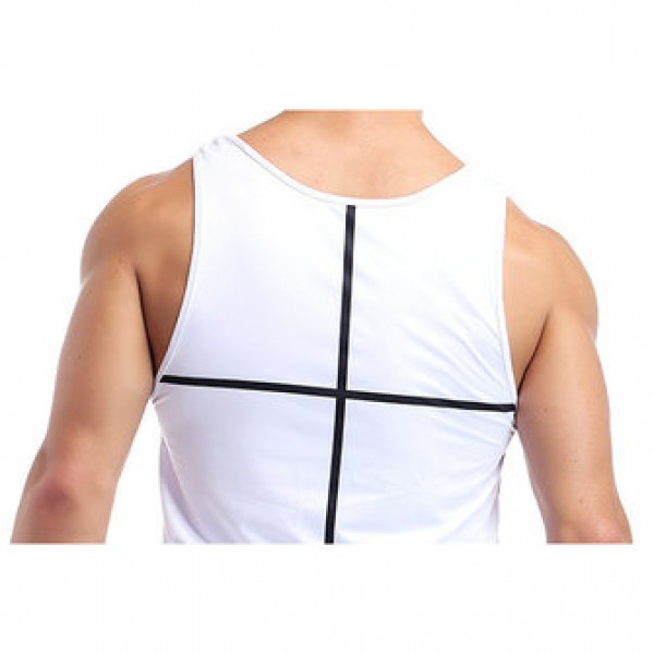 White Quick Drying Line Printed Tight Fitness Sleeveless T-shirt Men Running Training Sport Vest