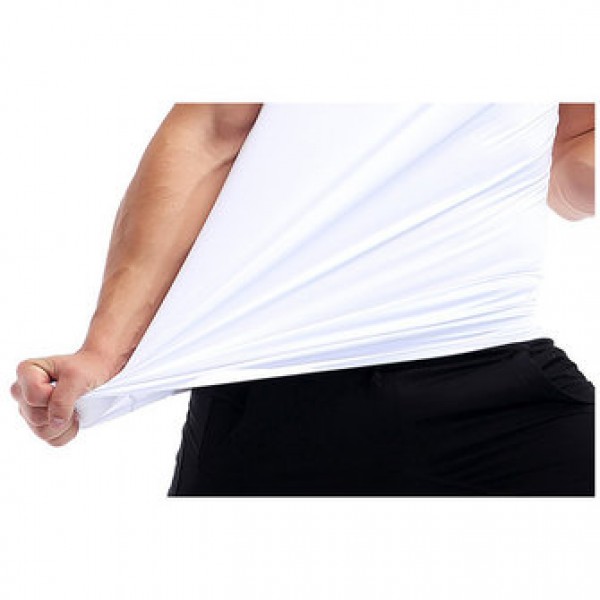 White Quick Drying Line Printed Tight Fitness Sleeveless T-shirt Men Running Training Sport Vest