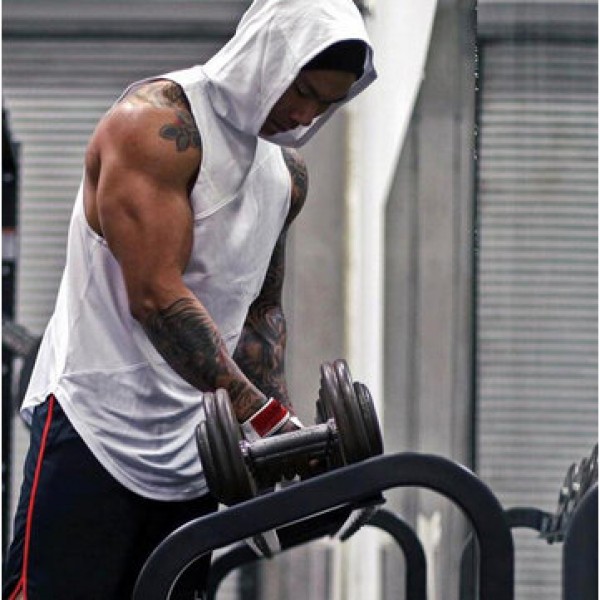 Men Cotton Sleeveless Mesh Breathable Hooded Gym Tops