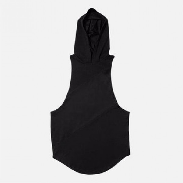 Men Cotton Sleeveless Mesh Breathable Hooded Gym Tops