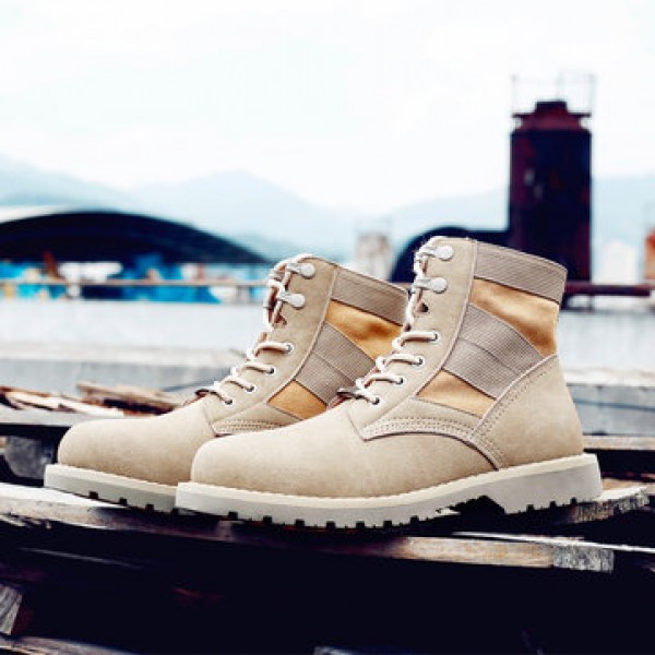 T02 Outdoor 14CM Men Martin Leather Mid-calf Boots Military Desert Casual Working Army Hiking Shoes