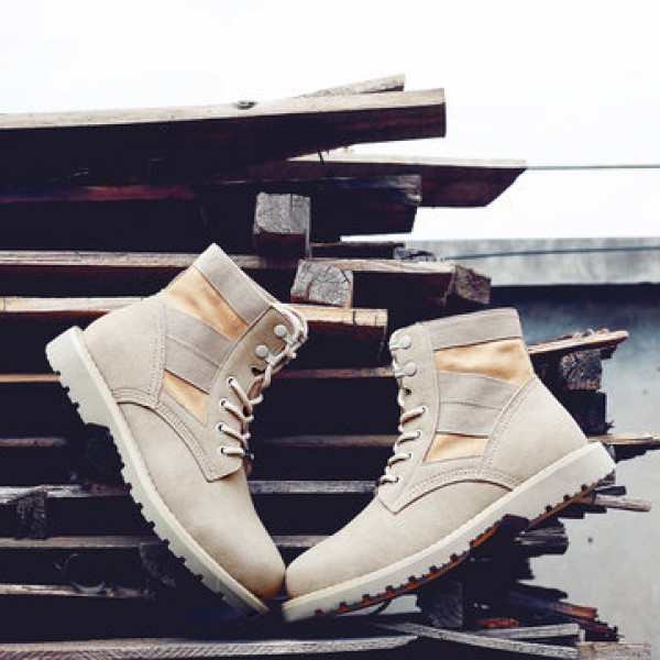 T02 Outdoor 14CM Men Martin Leather Mid-calf Boots Military Desert Casual Working Army Hiking Shoes