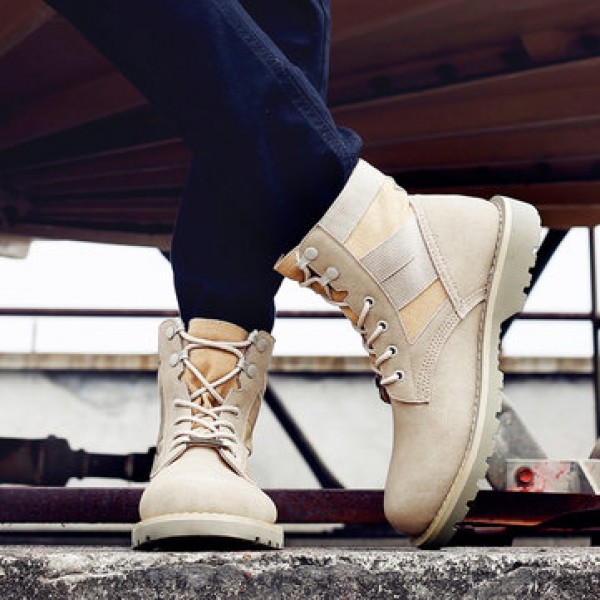T02 Outdoor 14CM Men Martin Leather Mid-calf Boots Military Desert Casual Working Army Hiking Shoes