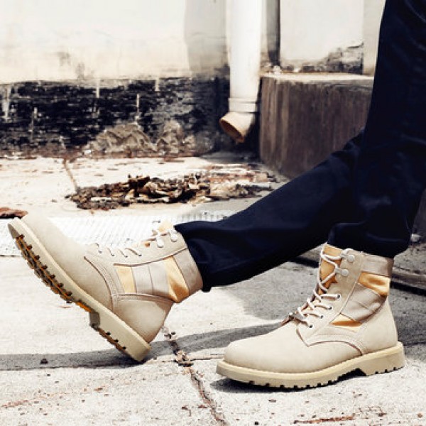 T02 Outdoor 14CM Men Martin Leather Mid-calf Boots Military Desert Casual Working Army Hiking Shoes