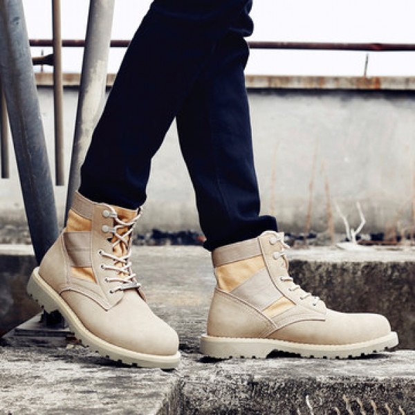 T02 Outdoor 14CM Men Martin Leather Mid-calf Boots Military Desert Casual Working Army Hiking Shoes