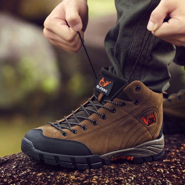 Outdoor Men Shoes Breathable Climbing Waterproof Anti-slip Plush Flexible Hiking Sneakers