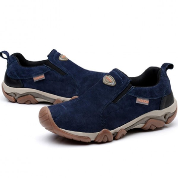 Mens Outdoor Breathable Athletic Shoes Cowhide TPR Elastic Slip-on Sport Sneakers