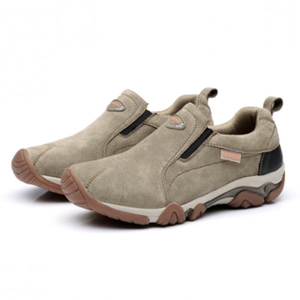 Mens Outdoor Breathable Athletic Shoes Cowhide TPR Elastic Slip-on Sport Sneakers