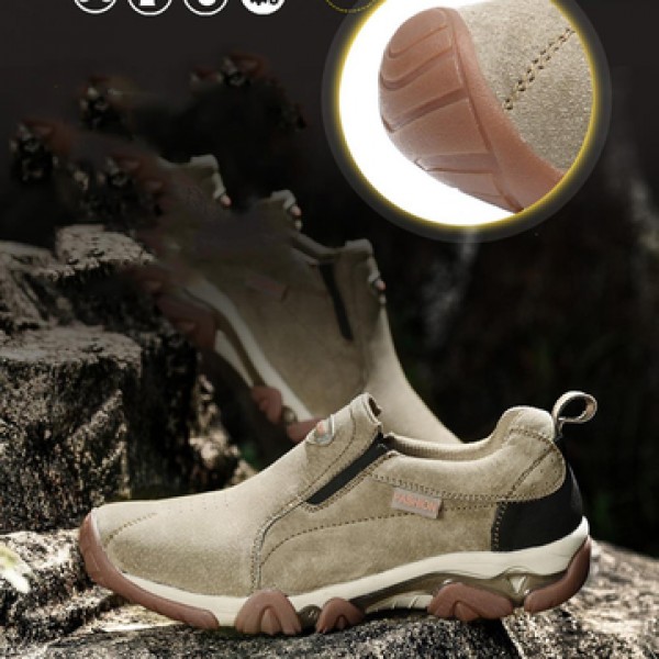 Mens Outdoor Breathable Athletic Shoes Cowhide TPR Elastic Slip-on Sport Sneakers