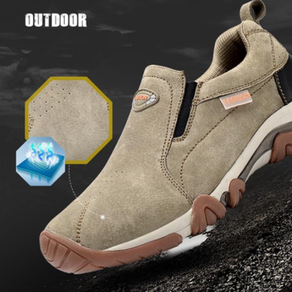 Mens Outdoor Breathable Athletic Shoes Cowhide TPR Elastic Slip-on Sport Sneakers