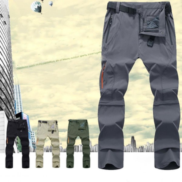 Mens Outdooors Elastic Detachable Waterproof Pants Quick Drying Breathable Climbing Trouser