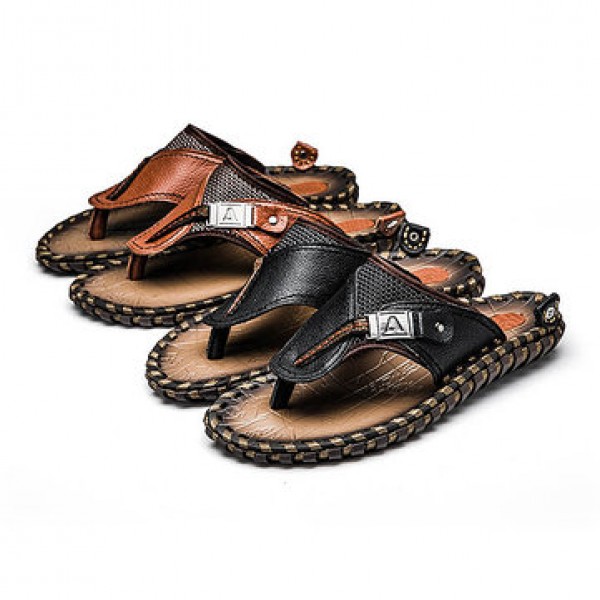 S-420502  The First Layer Of Leather Handmake Men Sandals Slippers Summer Personality Beach Shoe