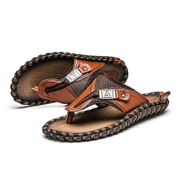 S-420502  The First Layer Of Leather Handmake Men Sandals Slippers Summer Personality Beach Shoe