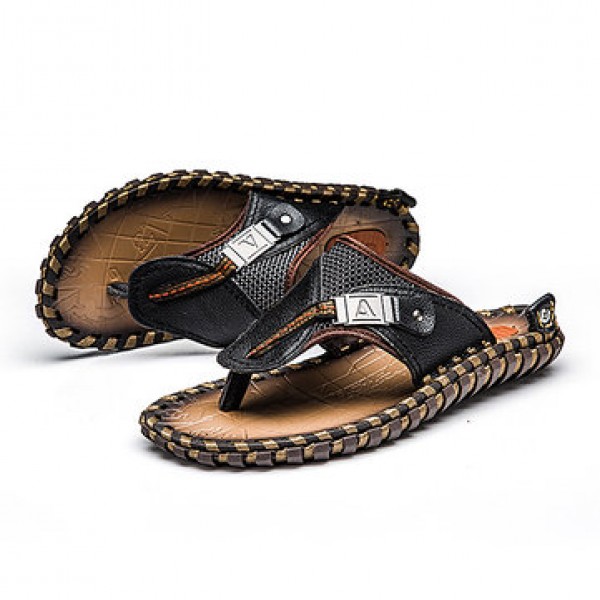 S-420502  The First Layer Of Leather Handmake Men Sandals Slippers Summer Personality Beach Shoe