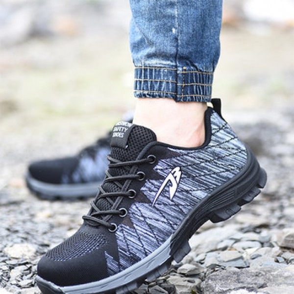TENGOO 536 Men Ultralight Safety Shoes Work Shoes Mesh Anti-slip Anti-Collision Steel Toe Sports Running Shoes