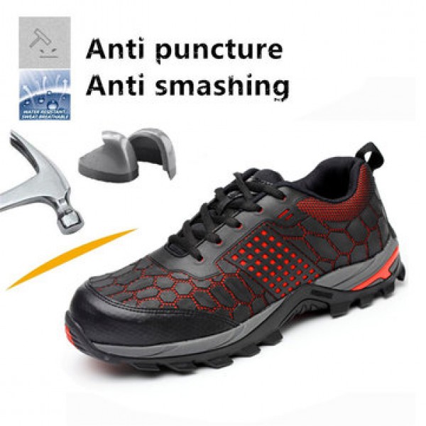 TENGOO Men Safety Shoes Waterproof Breathable Cushioning Steel Toe Work Shoes Running Shoes