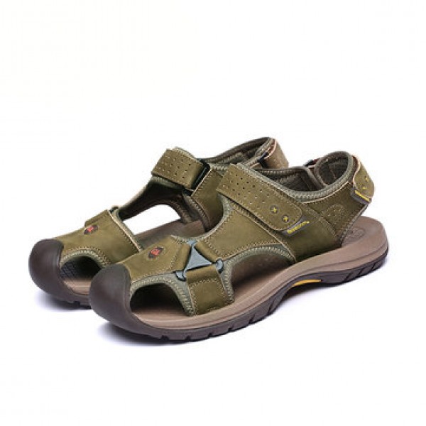 TK-50 Summer Men Genuine Leather Cowhide Beach Shoes Casual Suede Leather Sandals Slippers