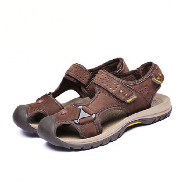 TK-50 Summer Men Genuine Leather Cowhide Beach Shoes Casual Suede Leather Sandals Slippers