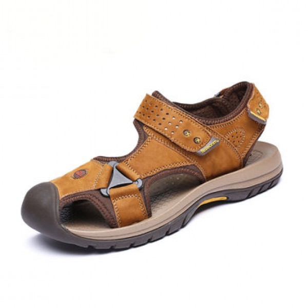 TK-50 Summer Men Genuine Leather Cowhide Beach Shoes Casual Suede Leather Sandals Slippers