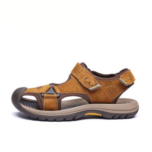 TK-50 Summer Men Genuine Leather Cowhide Beach Shoes Casual Suede Leather Sandals Slippers
