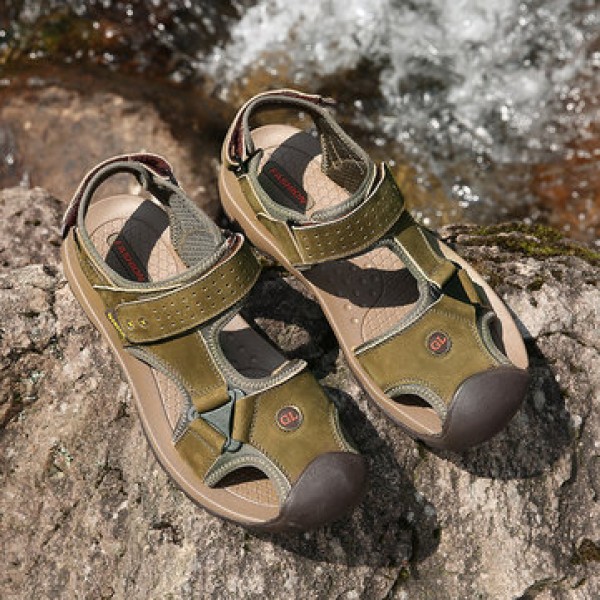 TK-50 Summer Men Genuine Leather Cowhide Beach Shoes Casual Suede Leather Sandals Slippers