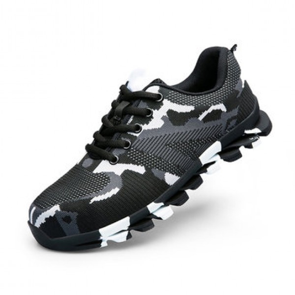 TENGOO Men Safety Shoes Steel Toe Work Shoes Breathable Non-Slip Anti-smashing Running Hiking Shoes