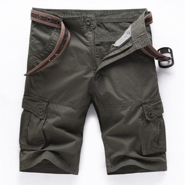 Outdoor Summer Mens Cotton Multi Pockets Solid Color Cargo Breathable Loose Casual Shorts