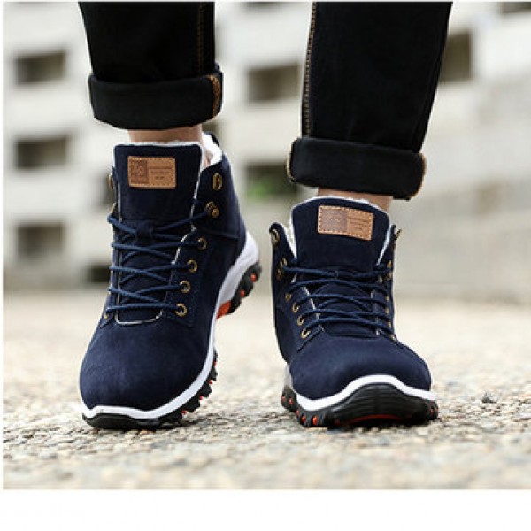 Men Winter Fur Warm Outdoor Non-slip Sneakers Suede High Top Snow Ankle Boots