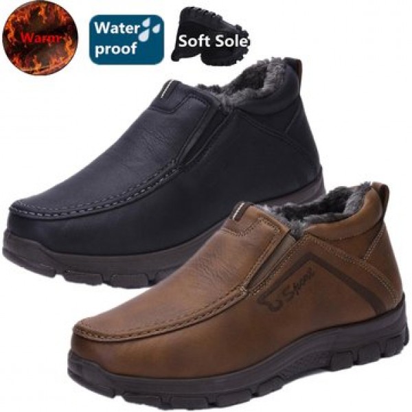 Boots Men Winter Fur Warm Shoes Snow Ankle Thicken Winter Sports Sneakers Cotton Leather
