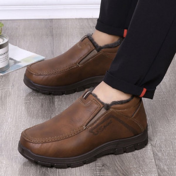 Boots Men Winter Fur Warm Shoes Snow Ankle Thicken Winter Sports Sneakers Cotton Leather