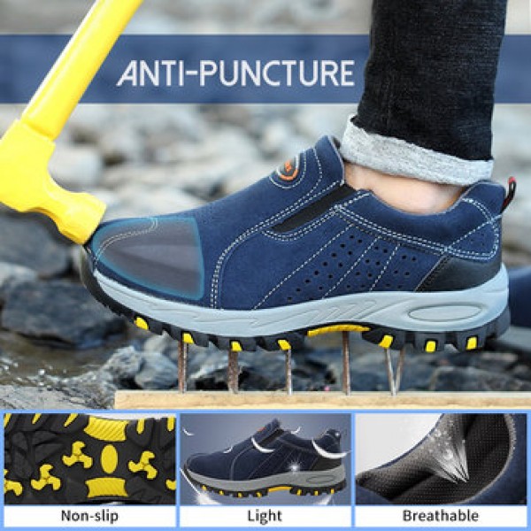 TENGOO Men Casual Safety Shoes Steel Toe Breathable Work Boots Hiking Climbing Shoes