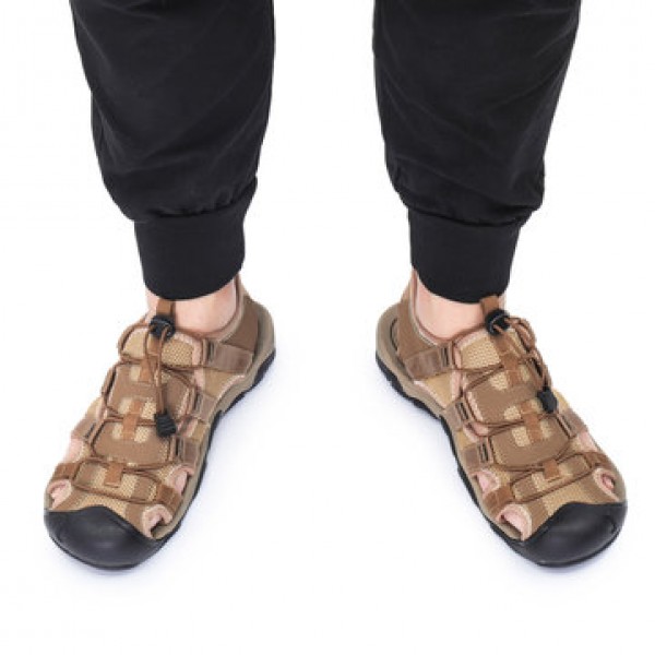 Gracosy Men Sandals Leather Breathable Non-Slip Quick Drying Fish Sandals Clip Toe Sandals