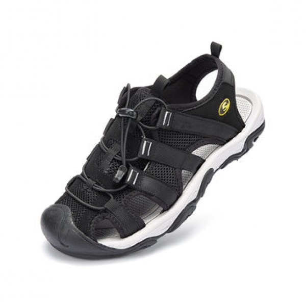 Gracosy Men Sandals Leather Breathable Non-Slip Quick Drying Fish Sandals Clip Toe Sandals