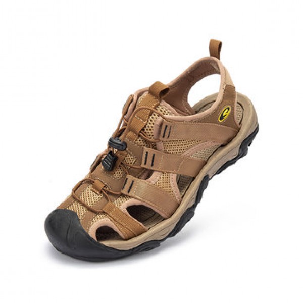 Gracosy Men Sandals Leather Breathable Non-Slip Quick Drying Fish Sandals Clip Toe Sandals