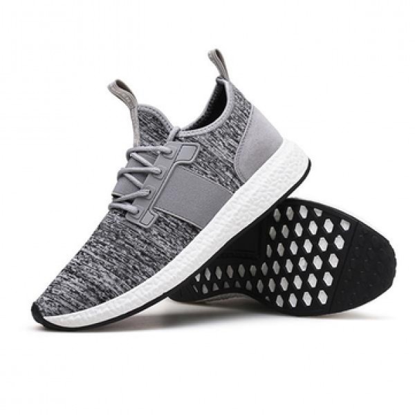 Men Korean Flying Woven Sneakers Breathable Light Increasing Height Running Shoes
