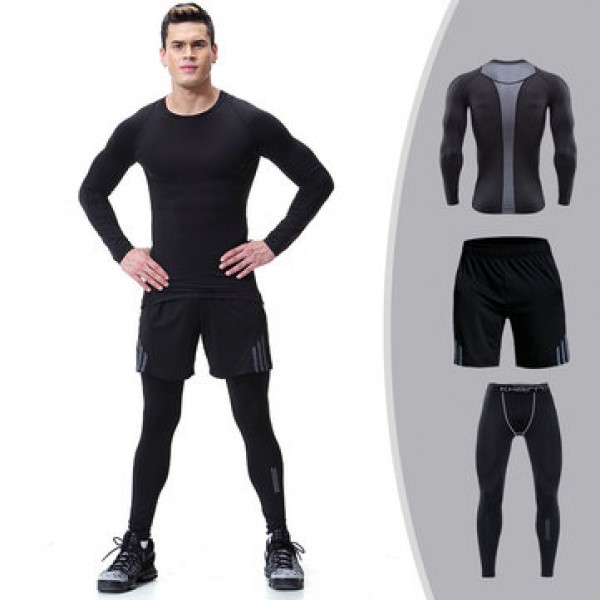 Mens PRO Compression Quick-drying Skinny Fit Training Fitness Three-piece/Two-piece Sport Suit